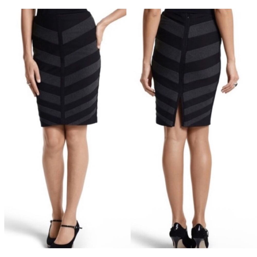 White House Black Market Black Grey Chevron Ponte Pencil Skirt 2 NWT Academia